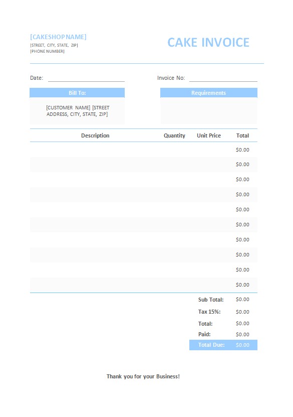 Free Cake Invoice Template PSD template